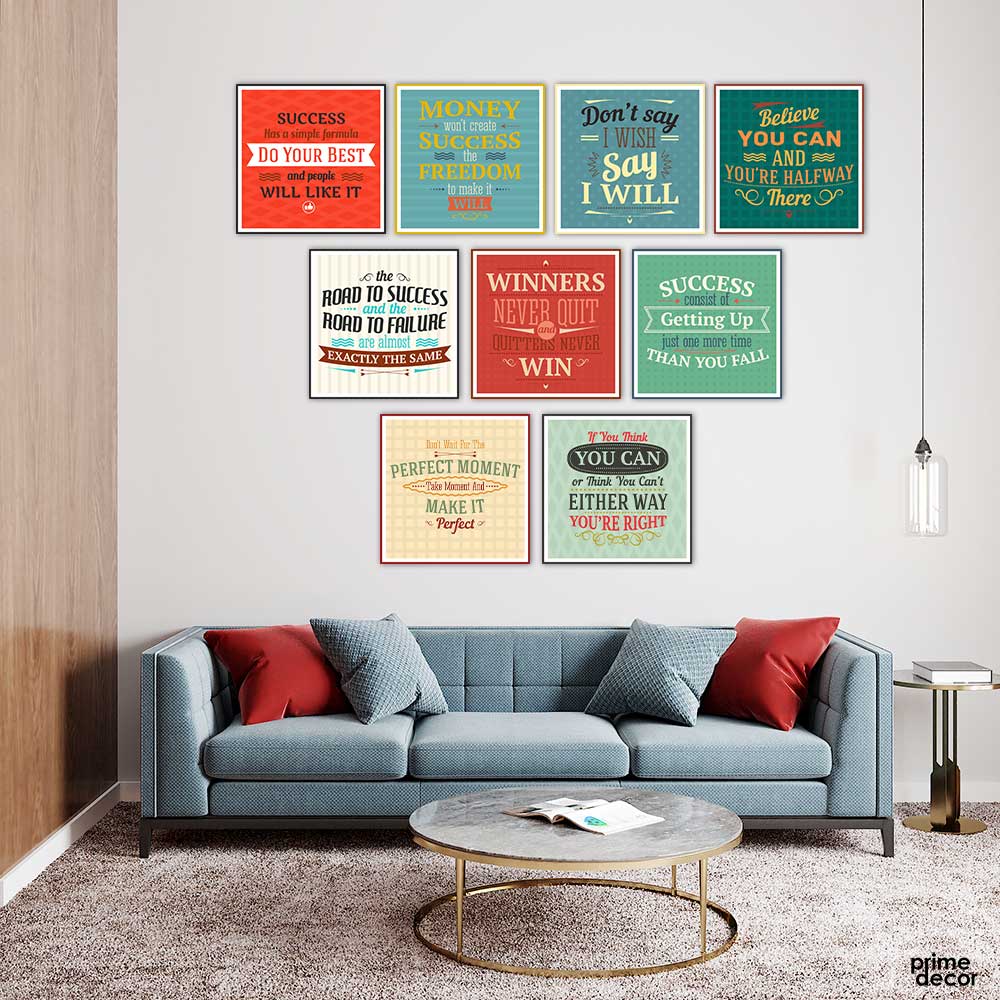 You Can & You Will Success Motivational Collection (9 Panel) Office Wall Art - Prime Décor