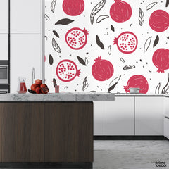 Abstract Artwork Of Pomegranate With Black Leaves | Restaurant Wallpaper Mural
