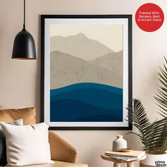 Grey & Blue Mountains Over Sea Abstract Design | Abstract Office Artwork #0079 - Prime Décor