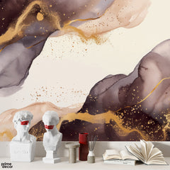 Metallic Gold & Purple Grunge Paint Strokes | Abstract Wallpaper Mural - Prime Décor