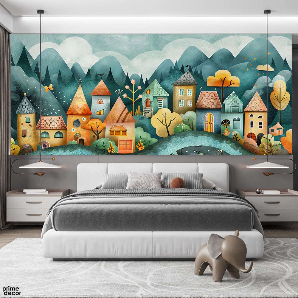 Abstract Beautiful Multicolor Houses Artwork | Kids Wallpaper Mural
