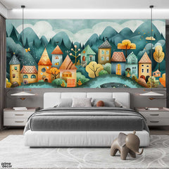 Abstract Beautiful Multicolor Houses Artwork | Kids Wallpaper Mural