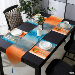 Ivy Blue & Orange Storm Watercolor Style | Table Runner and Placemat Set