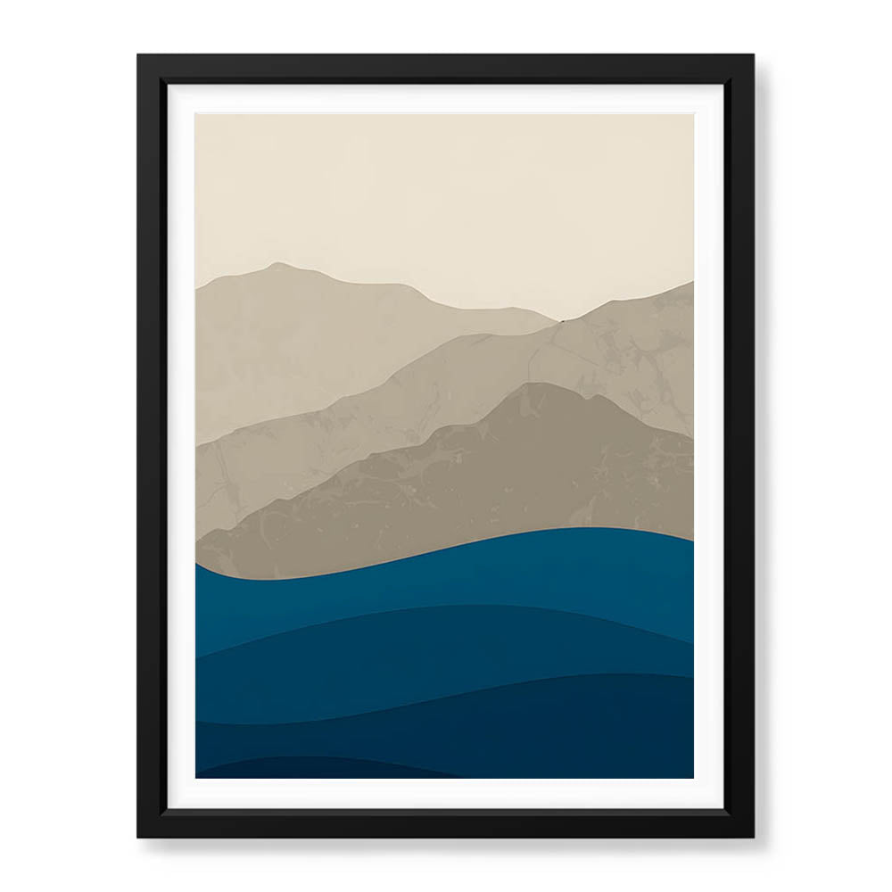 Grey & Blue Mountains With Sea Abstract Design | Abstract Office Artwork #0081 - Prime Décor