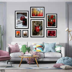 Crimson Red Vintage Style Scooter And Flowers (7 Panel) Vintage Wall Art - Prime Décor