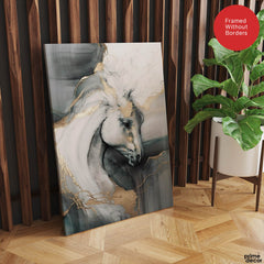 White Silver & Gold Beautiful Horse Art Design | Abstract Fashion Artwork #0082 - Prime Décor