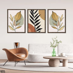 Sepia & Beige Pastel Minimalist Line Art Flowers (3 Panel) Floral Wall Art