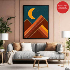 Colorful Abstract Art With Golden Moon Over Blue Background | Abstract Office Artwork #0083 - Prime Décor