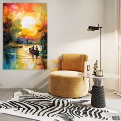 Abstract Colorful Artwork Of Boats At Sunset (Single Panel) Nature Wall Art