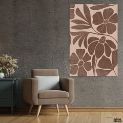 Abstract Brown Floral Artwork Over Beige Background (Single Panel) Floral Wall Art