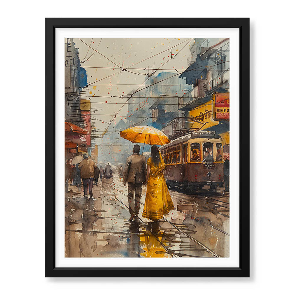 Beautiful Couple Walking In Rainy Weather | Abstract Fashion Artwork #0090 - Prime Décor