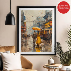 Beautiful Couple Walking In Rainy Weather | Abstract Fashion Artwork #0090 - Prime Décor