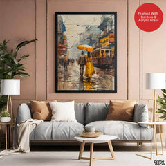 Beautiful Couple Walking In Rainy Weather | Abstract Fashion Artwork #0090 - Prime Décor