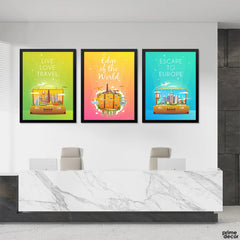 Live Love Travel Colorful Gradient Landmarks (3 Panel) Travel Wall Art