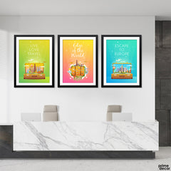 Live Love Travel Colorful Gradient Landmarks (3 Panel) Travel Wall Art - Prime Décor