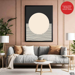 Black Line Art Over Black & Beige Background | Abstract Office Artwork #0092 - Prime Décor