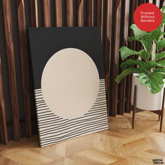 Black Line Art Over Black & Beige Background | Abstract Office Artwork #0092 - Prime Décor