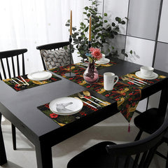 Tigers & Hibiscus Tropical Leaves Pattern | Table Runner and Placemat Set