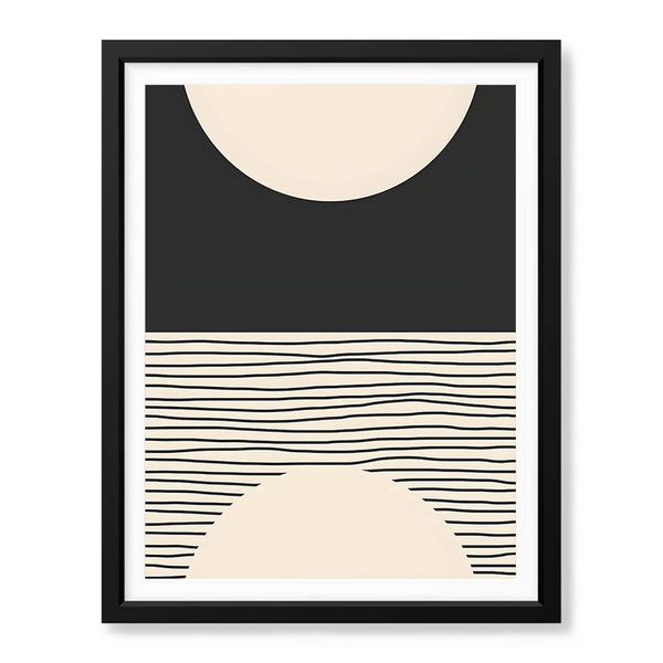 Black Line Art Over Black & Beige Background | Abstract Office Artwork #0094 - Prime Décor