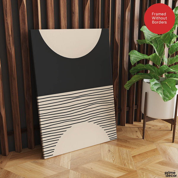 Black Line Art Over Black & Beige Background | Abstract Office Artwork #0094 - Prime Décor