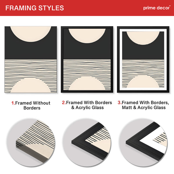 Black Line Art Over Black & Beige Background | Abstract Office Artwork #0094 - Prime Décor