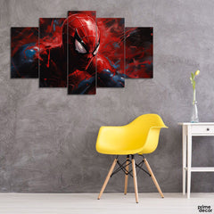 Spiderman Rising Through Abstract Paint Splashes (5 Panel) Movies Wall Art - Prime Décor