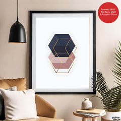 Blue & Beige Geometric Shapes Abstract Design | Abstract Office Artwork #0098 - Prime Décor