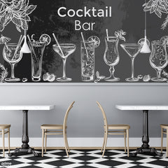 Cocktail Bar Black & White Artwork | Cafe Wallpaper Mural
