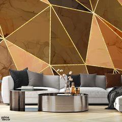 Abtract Brown & Beige Design With Gold Lines | Abstract Wallpaper Mural - Prime Décor