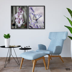Gorgeous Purple Lilies & Butterfly (2 Panel) Abstract Wall Art - Prime Décor