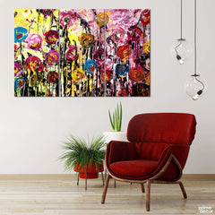 Abstract Flowers Painting (3 Panel) Digital Wall Art - Prime Décor