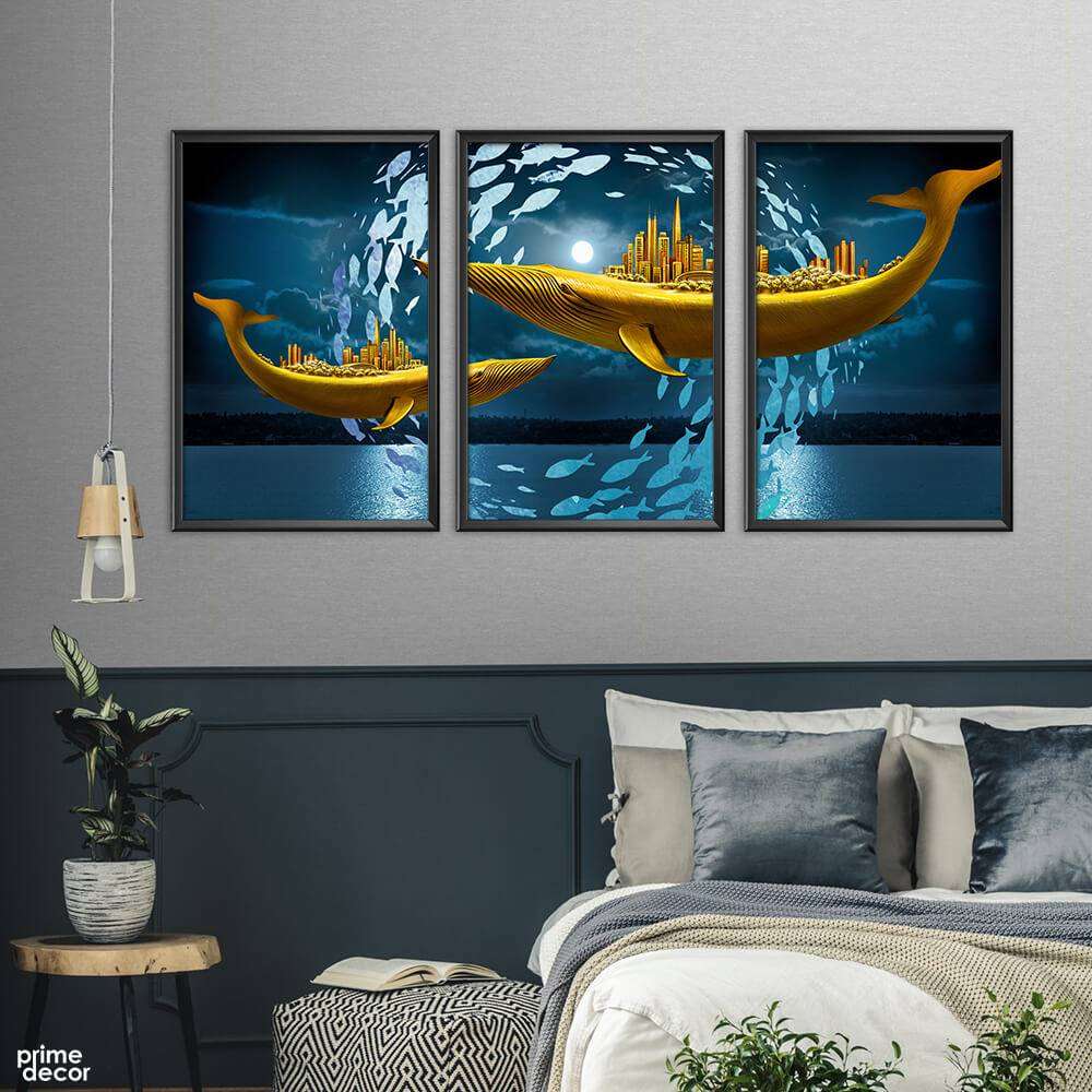 Abstract Whale Decorative (3 Panel) Nordic Wall Art - Prime Décor