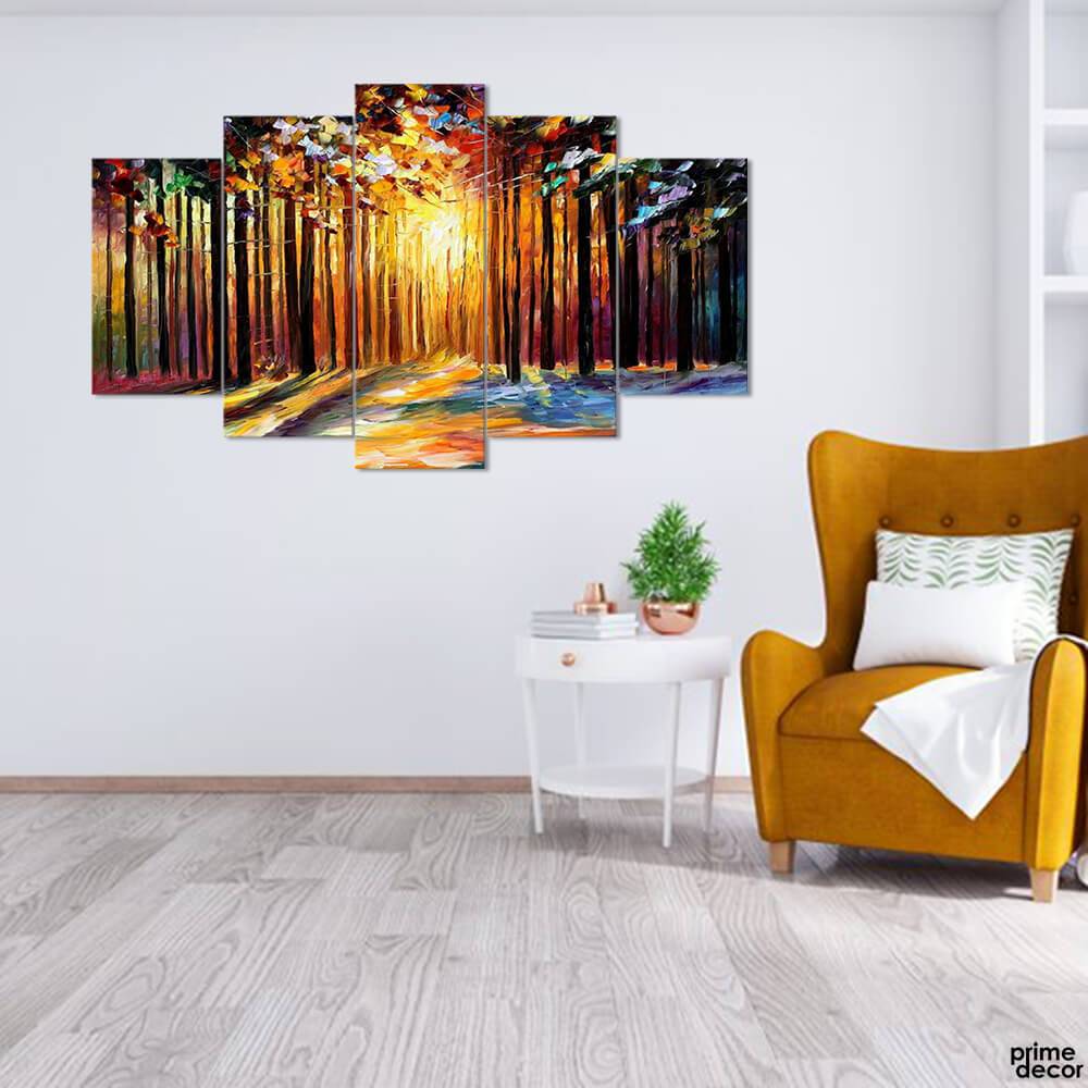 Acrylic Light In The Forest Painting Design (5 Panel) Digital Painting Wall Art - Prime Décor