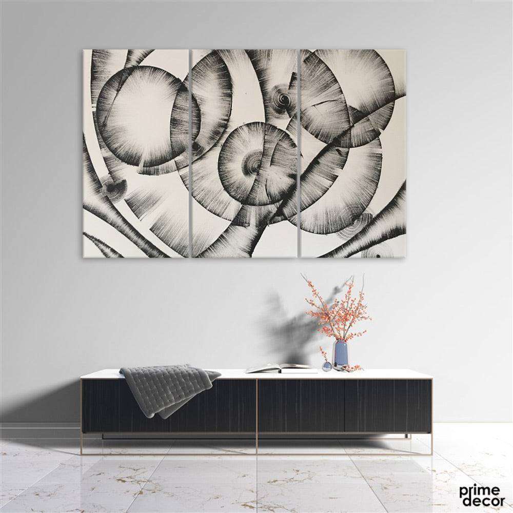 Black & White Abstract Pencil Drawing (3 Panel) Abstract Wall Art - Prime Décor