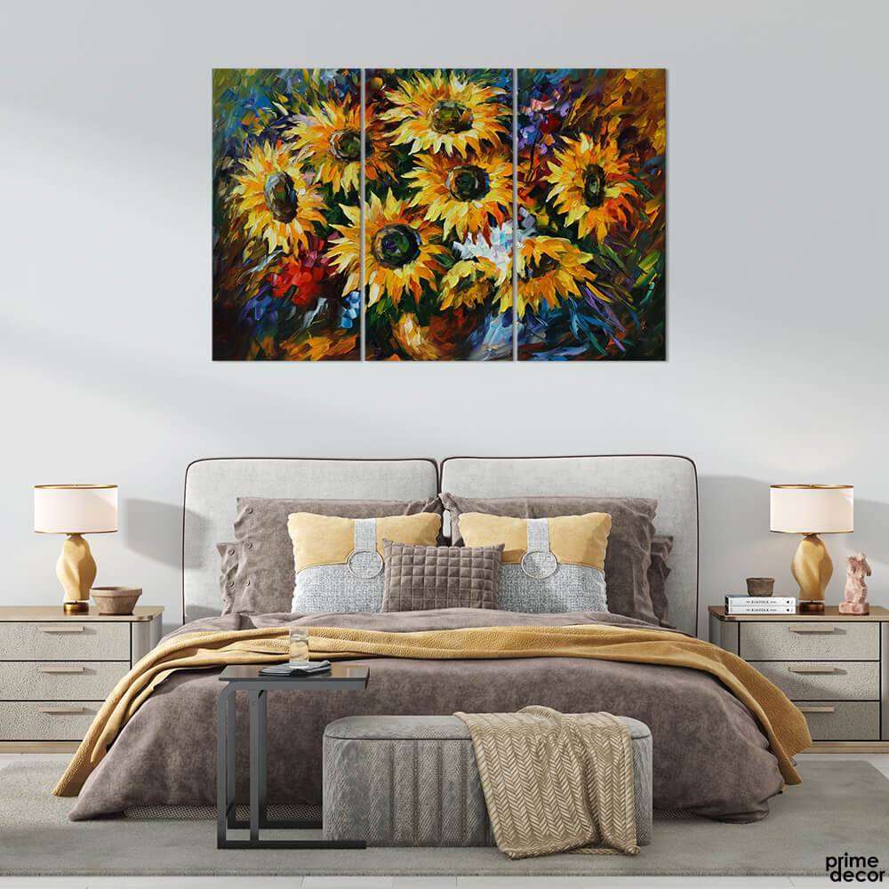 Amazing Sunflowers Oil Painting (3 Panel) Floral Wall Art - Prime Décor