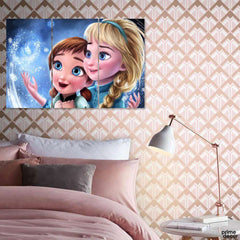 Anna and Elsa Frozen (3 Panel) Cartoon Wall Art - Prime Décor