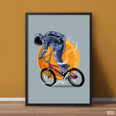 Astronaut Cyclist on Moon | Funny Poster Wall Art - Prime Décor