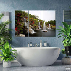 Azalea Waterfall Gardens (3 Panel) Landscape Wall Art - Prime Décor