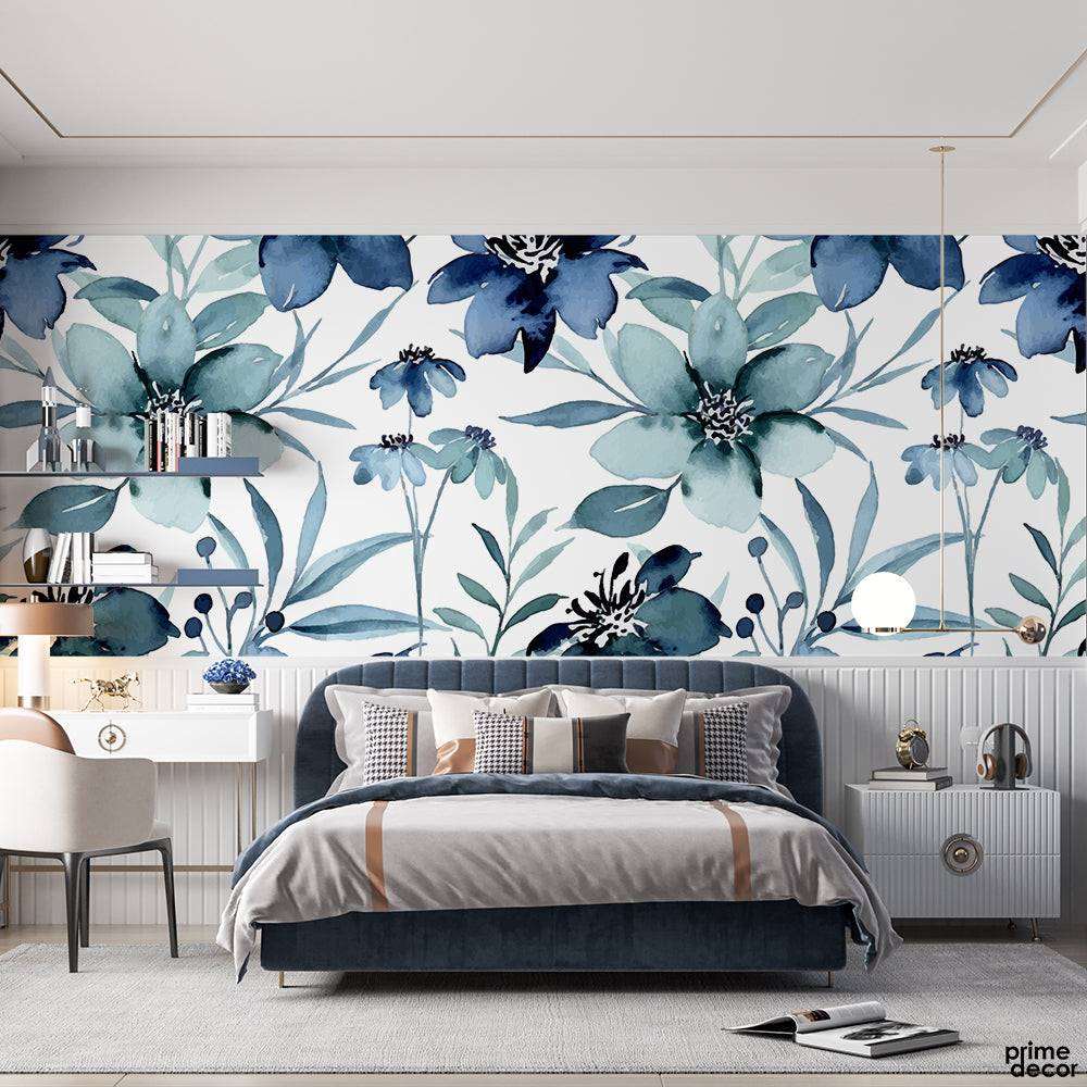 Beautiful Blue Floral Background | Floral Wallpaper Mural - Prime Décor