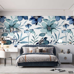 Beautiful Blue Floral Background | Floral Wallpaper Mural - Prime Décor