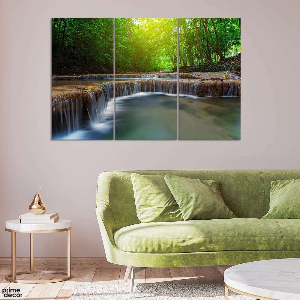 Beautiful Waterfall in the Forest (3 Panel) Nature Wall Art - Prime Décor