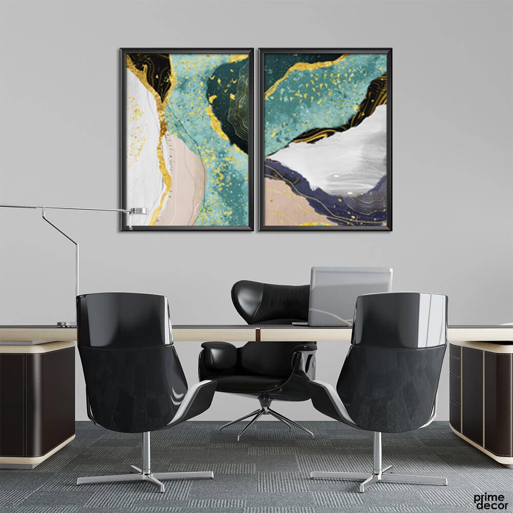 Black & Gold Abstract Tiles (2 Panel) Abstract Wall Art - Prime Décor