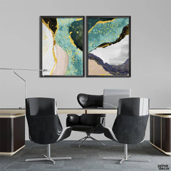 Black & Gold Abstract Tiles (2 Panel) Abstract Wall Art - Prime Décor