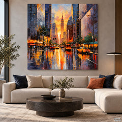 Sunset on Fifth Avenue (Single Panel) Digital Painting Wall Art