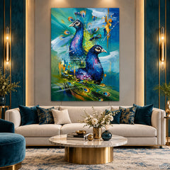 A Tale of Two Peacocks (Single Panel) Digital Painting Wall Art