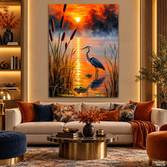 Heron at Sunset (Single Panel) Digital Painting Wall Art