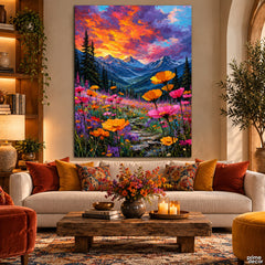 Wildflower Alpine Landscape (Single Panel) Digital Painting Wall Art
