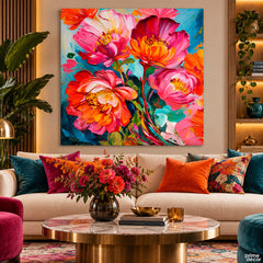 Abstract Colorful Floral Blooms (Single Panel) Digital Painting Wall Art