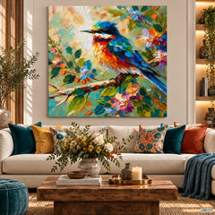 Vibrant Hummingbird Among Colorful Blossoms Style (Single Panel) Digital Painting Wall Art