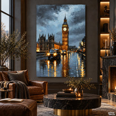 London After Rain – Big Ben Cityscape (Single Panel) Digital Painting Wall Art